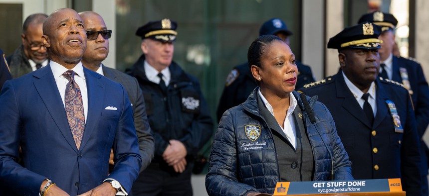 New York City police commissioner Keechant Sewell and Mayor Eric Adams