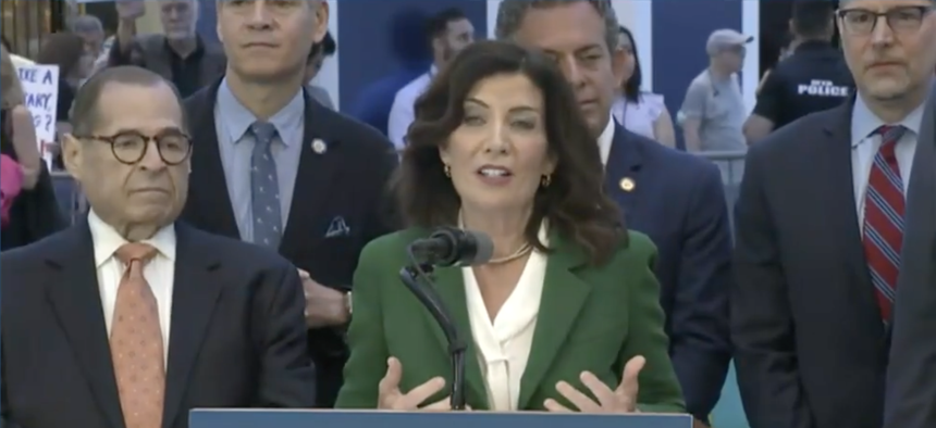 Screenshot of Gov. Kathy Hochul's MTA announcement