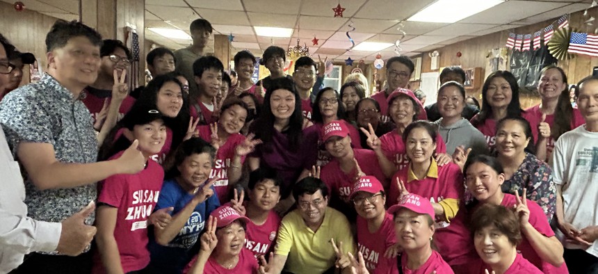 Susan Zhuang is surrounded by her supporters on an exciting victory night in southern Brooklyn.