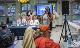 New York City Council Member Amanda Farías speaks during a NYCHA Accountability roundtable at the Bronx River Houses on September 14, 2022.