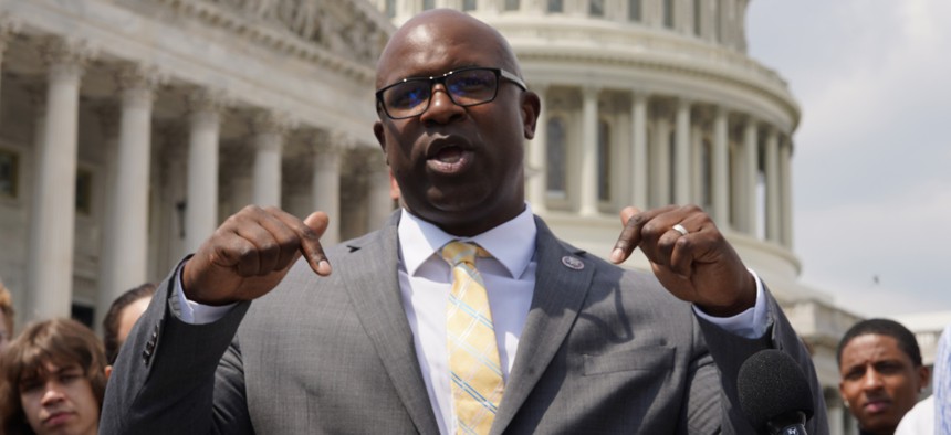 U.S. Rep. Jamaal Bowman speaks at Grammys On The Hill: Advocacy Day on April 27, 2023 in Washington, DC.