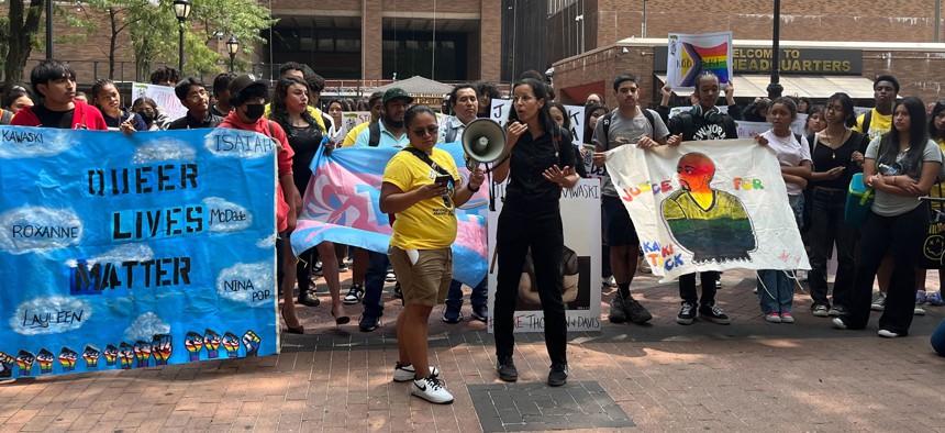 The marchers turned out to protest the NYPD’s  handling of the 2019 killing of Bronxite Kawaski Trawick.