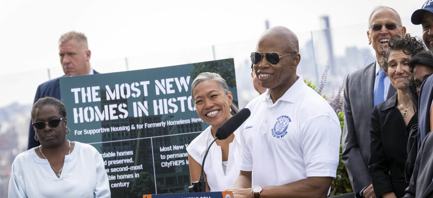 New York City Mayor Eric Adams touted affordable housing construction Aug. 3.