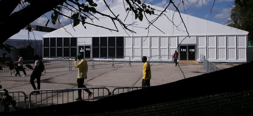 A tent shelter was built outside the Creedmoor Psychiatric Center in Queens.