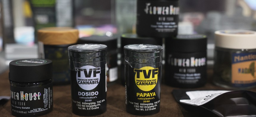 Cannabis products are seen on display at the Union Square Travel Agency cannabis store on August 08, 2023. A crackdown on a loophole that allowed some stores to sell THC products has drawn complaints from the hemp cannabinoid industry.