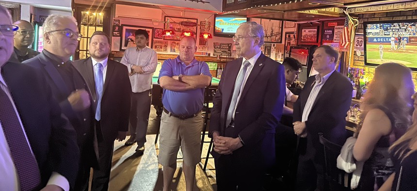 State Republican Party Chair Ed Cox spoke at the election night watch party for Republican David Hirsch.