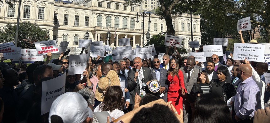 Supporters of Eric Adams held a rally Tuesday afternoon.