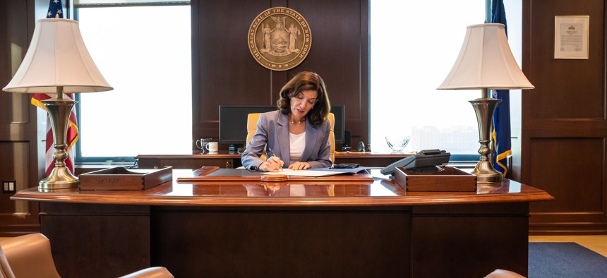 Gov. Kathy Hochul signs Sept. 11-related bills in 2021.