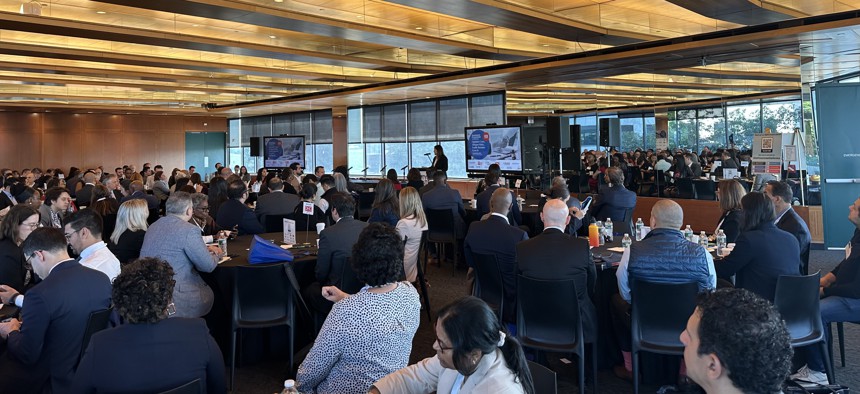 Jeanette M. Moy, commissioner of the state Office of General Services, delivers remarks to attendees at City & State’s Government Procurement conference at the Museum of Jewish Heritage in Lower Manhattan