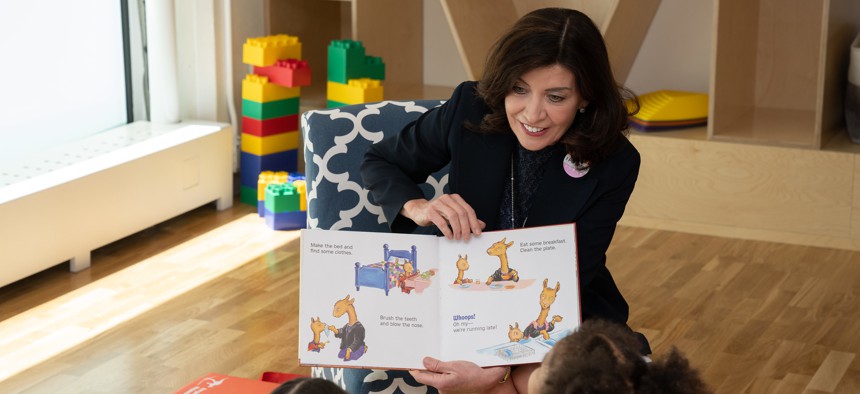 Gov. Kathy Hochul announced investments to expand access to child care during a visit to Vivvi Care and Learning in Brooklyn on May 31, 2023.
