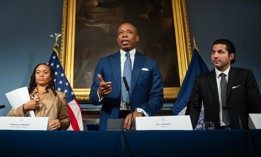 New York City Mayor Eric Adams and senior administration officials hold an in-person media availability at City Hall on Tuesday