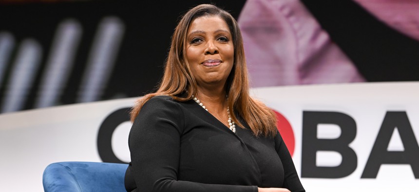 Attorney General Letitia James speaks at the Global Citizen NOW Summit on April 28, 2023.