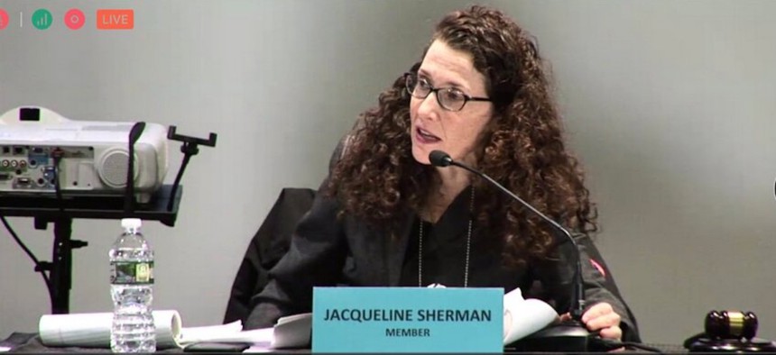 Board of Correction member Jacqueline Sherman speaks at the board's monthly meeting, in this screengrab from a livestream of the November 2022 meeting.