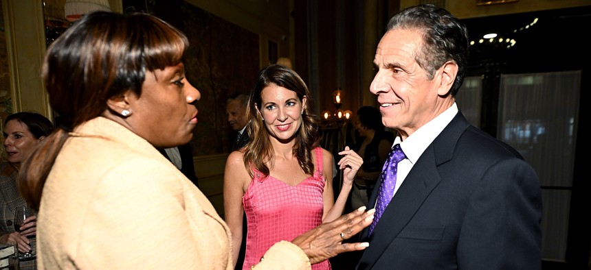 From left at DeRosa’s book party: Senior Eric Adams Adviser Ingrid Lewis-Martin, Melissa DeRosa and Andrew Cuomo.