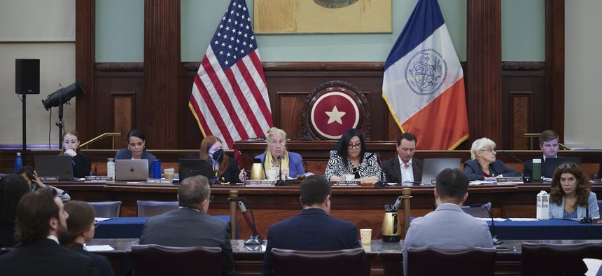 The New York City Council holds an oversight hearing on the Mayor’s Management Report on Oct. 26, 2023.