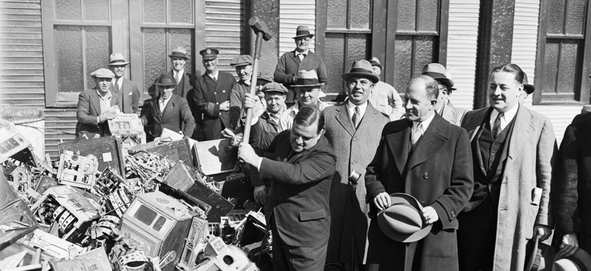 New York City Mayor Fiorello La Guardia cracked down on moral crimes, including personally smashing slot machines with a sledgehammer.