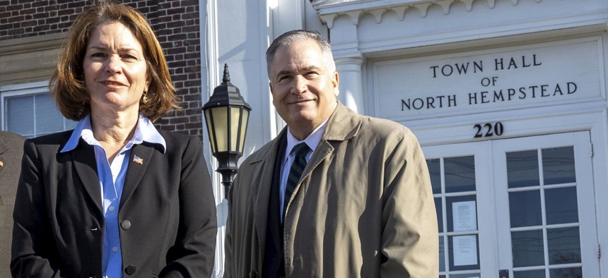 Jen DeSena, the Republican-backed town supervisor of North Hempstead, with deputy town supervisor Joseph Scalero.