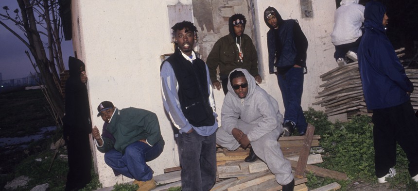 The Wu-Tang Clan poses for a portrait in 1993 on Staten Island.