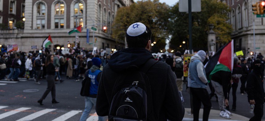 Demonstrators at a protest at Columbia University on Nov. 15, 2023.