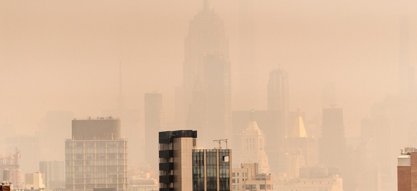 Hazy skies were seen over New York City due to smoke from Canadian wildfires on June 30, 2023.