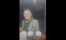 A screenshot from a video shared on social media shows a man, later identified as Stuart Seldowitz, harassing a halal cart vendor on the Upper East Side.