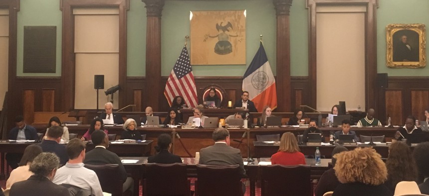 A New York City Council oversight hearing on housing for homeless New Yorkers on Thursday at City Hall