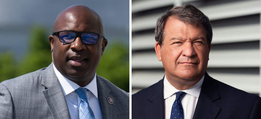 Rep. Jamaal Bowman, left, and Westchester County Executive George Latimer, right