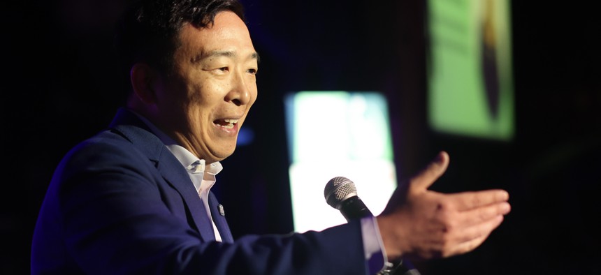Andrew Yang speaks to attendees at City & State's 2023 Resonsible 100 awards ceremony at Sony Hall near Times Square on Thursday