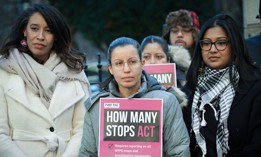 Council Members Sandy Nurse, Tiffany Cabán and Shahana Hanif attend a rally outside City Hall in support of the How Many Stops Act on Dec. 20, 2023.