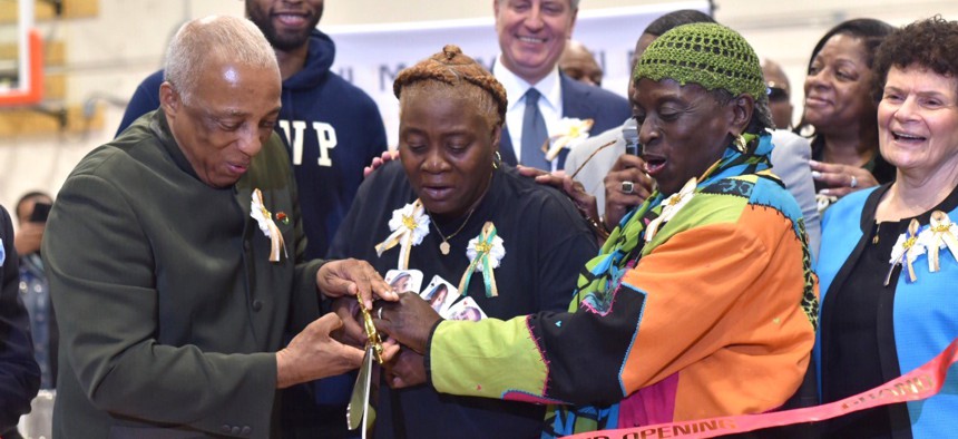 Then New York City Council Member Inez Barron, right, celebrates the opening of the Prince Joshua Avitto Community Center in 2018 with then-Assembly Member Charles Barron, left. 