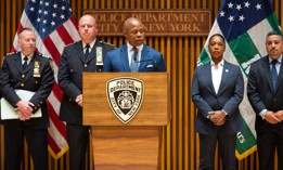 Mayor Eric Adams makes a public safety-related announcement on Aug. 3, 2022.