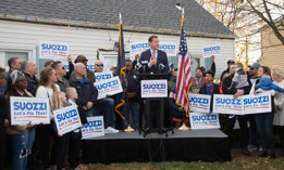 Former Rep. Tom Suozzi speaks to supporters at his campaign launch in Levittown on Dec. 9, 2023.