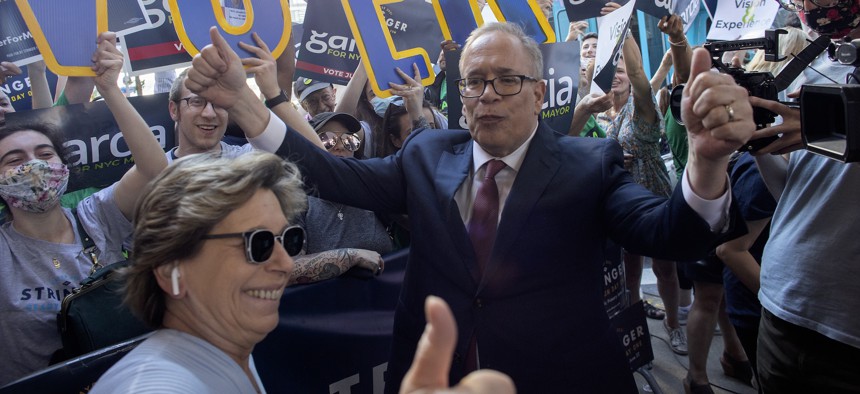 Scott Stringer with supporters during the 2021 mayoral primary.
