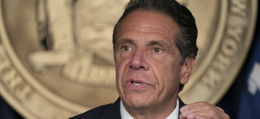 Former Gov. Andrew Cuomo speaks during a press briefing on Aug. 2, 2021.