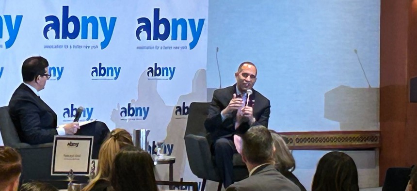 ABNY Board Chair Steven Rubenstein left, and Rep. Hakeem Jeffries, right