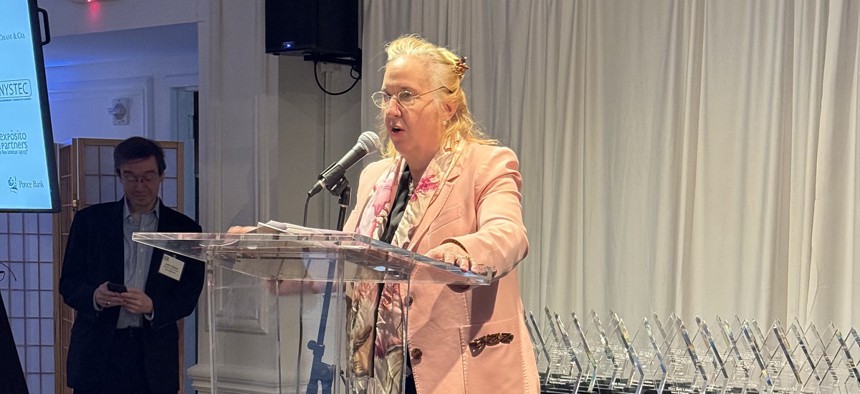 New York City Council Member Gale Brewer spoke of support for asylum-seekers during her remarks at City & State’s 50 Over 50 celebration at the Manhattan Penthouse near Union Square Monday