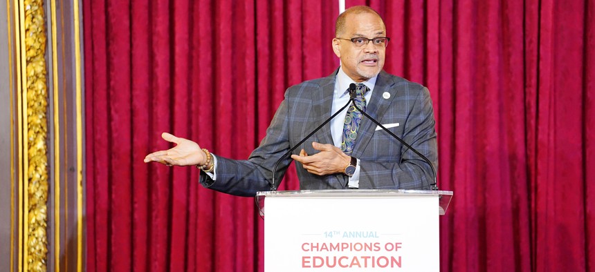 New York City Schools Chancellor David Banks speaks at the Teaching Matters 14th Annual Champions Of Education Luncheon on Oct. 26, 2022.
