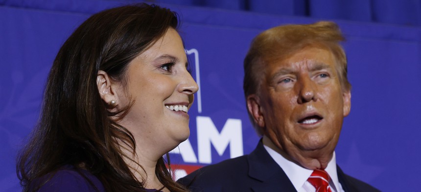 Rep. Elise Stefanik joins Donald Trump at a rally in New Hampshire on Jan. 19.