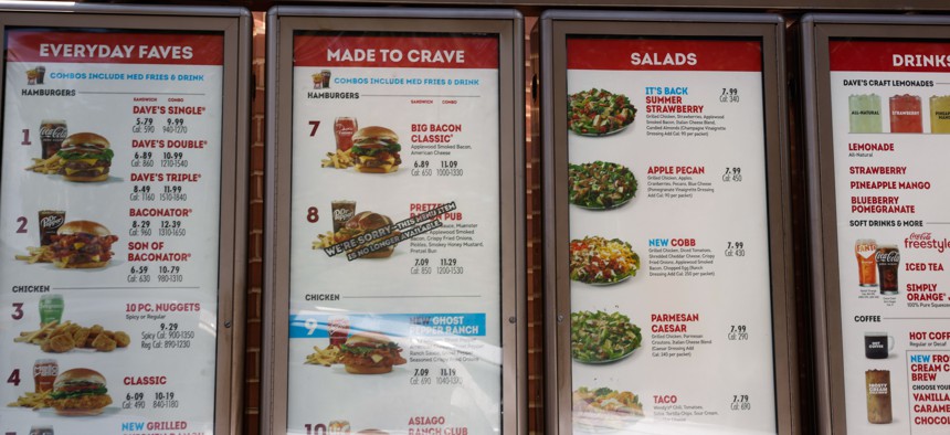Food prices at a Wendy’s in Nanuet, N.Y.