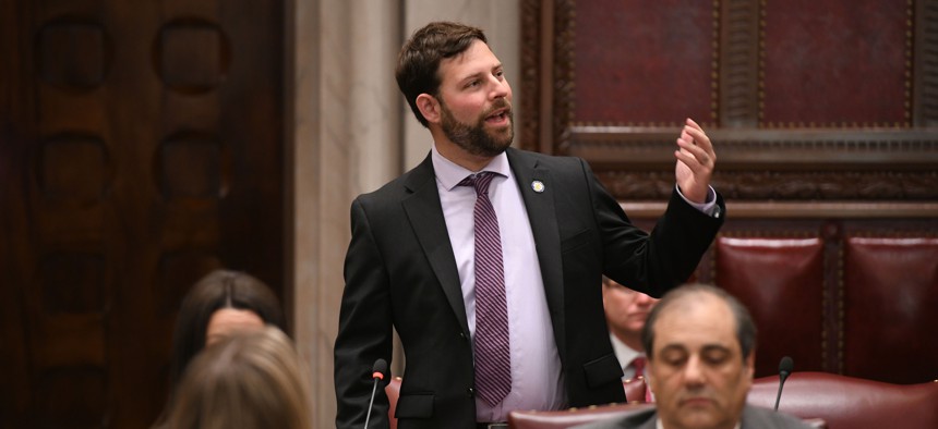 Former state Sen. Elijah Reichlin-Melnich at the Capitol in 2022. Reichlin-Melnick is running for his old seat this year.