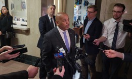 Assembly Speaker Carl Heastie speaks with reporters Tuesday.