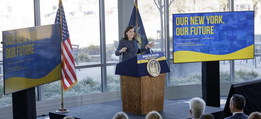 Gov. Kathy Hochul makes an economic development announcement in Vestal, NY.