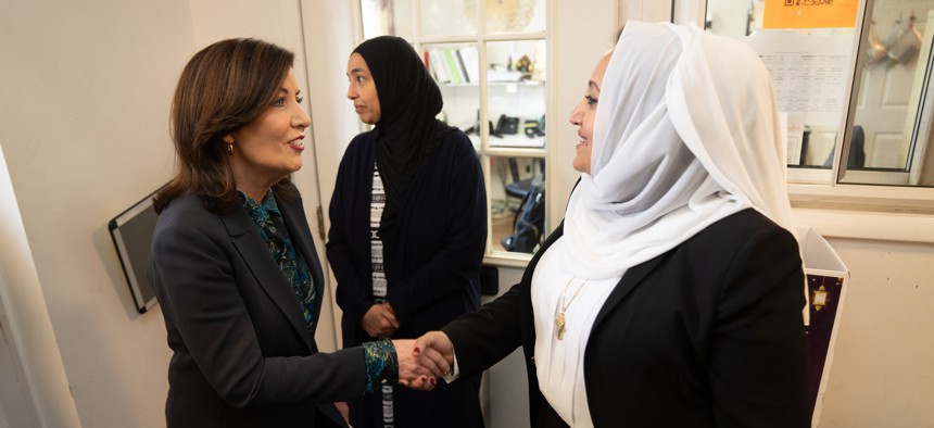 Gov. Kathy Hochul visits the Islamic Center of Melville.