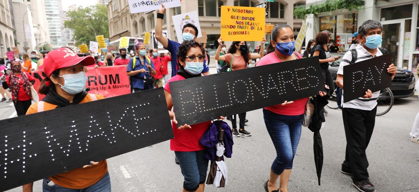 In 2020, activists participated in a “March on Billionaires” event in Manhattan.