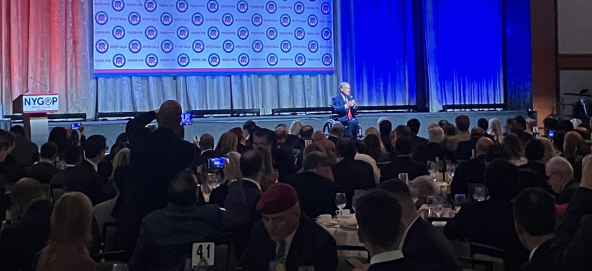 Texas Gov. Greg Abbott speaks at the New York State Republican Party’s annual gala on April 4, 2024.