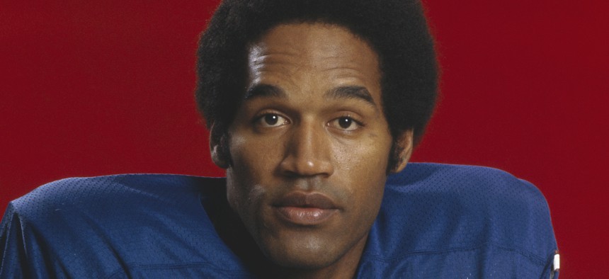 O.J. Simpson posing in his Buffalo Bills uniform in the early 1970s
