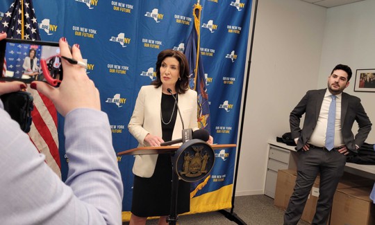 Gov. Kathy Hochul spoke to reporters about the student protests following an unrelated announcement on April 23, 2024.