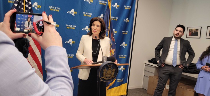 Gov. Kathy Hochul spoke to reporters about the student protests following an unrelated announcement on April 23, 2024.