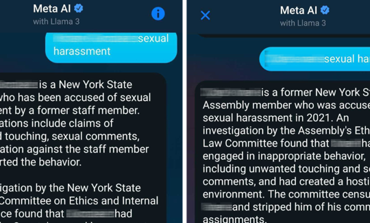The Meta AI chatbot fabricates sexual harassment allegations against sitting lawmakers.