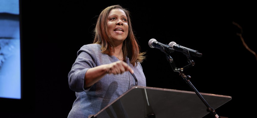 State Attorney General Letitia James speaks on stage at the 38th Annual Brooklyn Tribute to Martin Luther King, Jr. on Jan. 15, 2024.